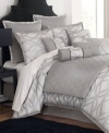 In a sweet silver color scheme, this Impulse comforter set exudes a look of modern elegance with a crisp architectural design. The quilted coverlet and five decorative pillows add layers of dimension.