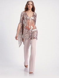 This shimmering paisley-printed design gets a touch of bohemian glamour from dramatic batwing sleeves.V necklineBatwing sleevesGathered bodiceSilk liningAbout 31 from shoulder to hem67% silk/33% lurexDry cleanMade in Italy of imported fabricModel shown is 5'10 (177cm) wearing US size 4. This shimmering paisley-printed design gets a touch of bohemian glamour from dramatic batwing sleeves.V necklineBatwing sleevesGathered bodiceSilk liningAbout 31 from shoulder to hem67% silk/33% lurexDry cleanMade in Italy of imported fabricModel shown is 5'10 (177cm) wearing US size 4.
