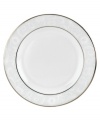 A sweet lace pattern combines with platinum borders to add graceful elegance to your tabletop. The classic shape and pristine white shade make this bread and butter plate a timeless addition to any meal. From Lenox's dinnerware and dishes collection.