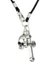 King Baby Cross Men's Skull with Traditional Cross on Braided Cord Pendant Necklace