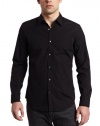 Calvin Klein Sportswear Men's Slim Fit Long Sleeve Mini Stripe Shirt, Black, Small