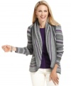 Charter Club's open-front cardigan gets a handcrafted touch with pointelle knit at the shawl collar and nubby allover stripes.