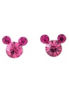 Adorable Dark Rose/Pink CZ Crystal x-Small 3/8 Famous Mouse Ears Silver Plated Stud Earrings