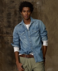 Tailored from soft cotton chambray for an authentic denim look, the essential Digby Western shirt gets a rustic update with a distressed finish. Tailored from soft cotton chambray for an authentic denim look, the essential Digby Western shirt gets a rustic update with a distressed finish.