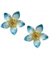 Channel the tropics in this playful style. Betsey Johnson's stunning flower stud earrings feature bold blue, white, and yellow enamel with sparkling crystal accents. Set in gold-plated mixed metal. Approximate diameter: 1-1/3 inches.