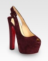 An alluring silhouette rendered in fine Italian suede with an adjustable slingback strap, hidden platform and timeless peep toe. Self-covered heel, 6 (150mm)Hidden platform, 2½ (65mm)Compares to a 3½ heel (90mm)Suede upperPeep toeAdjustable slingback strapLeather liningSignature red leather solePadded insoleMade in ItalyOUR FIT MODEL RECOMMENDS ordering one half size up as this style runs small. 