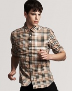 Burberry's signature check print in a woven, slim fit cotton shirt.