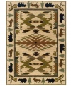 A lively rug that evokes the Alaskan wilderness, this traditional floor covering from Sphinx comes complete with a Native American motif bordered by illustrated moose, bears, canoes and more. Made from soft polypropylene for superb durability.