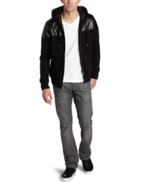 Marc Ecko Cut & Sew Men's Faux Leather Overlay Hoodie Marc Ecko Cut & Sew Men's Faux Leather Overlay Hoodie