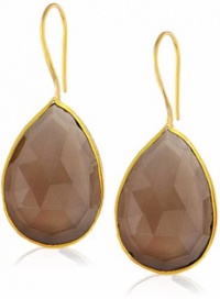 18KT Gold Vermeil Smokey Quartz Teardrop Earrings 925 Sterling Silver Bezel Set Gemstone Drops