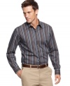 Stripes step out of the straight and narrow with bold colors in this sharp Tasso Elba dress shirt.