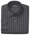 Create a long, lean silhouette with the sleek vertical striping of this shirt from Kenneth Cole.