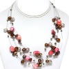 18 3-Row White Pink and Brown Multi-Color Freshwater Pearl Necklace