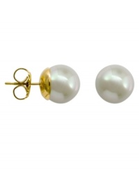 From the island of Mallorca, Spain, these stud earrings feature always-classic white round organic man-made pearls (8 mm) with 14k gold posts. From the island of Mallorca, Spain, these stud earrings feature always-classic white round organic man-made pearls (8 mm) with 14k gold posts.