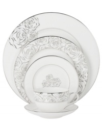 Luxe bone china blossoms into the gorgeous Sunday Rose place settings with Monique Lhuillier's designer touch. Modern dinnerware shapes edged in glistening platinum, luscious blooms and twinkling dots add chic elegance to special occasions. Luxe bone china blossoms into the gorgeous Sunday Rose place settings with Monique Lhuillier's designer touch. Modern dinnerware shapes edged in glistening platinum, luscious blooms and twinkling dots add chic elegance to special occasions.