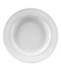 Full of history, the Intaglio rim soup bowl from Wedgwood features modern bone china embossed with geometric motifs from the Georgian era. Full of history, the Intaglio rim soup bowl from Wedgwood features modern bone china embossed with geometric motifs from the Georgian era.