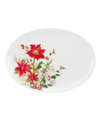A season of entertaining and celebration will flourish with the Winter Meadow oval platter from Lenox. Red poinsettia, amaryllis and crisp holly bloom on ivory porcelain designed to complement the mix-and-match dinnerware collection. A season of entertaining and celebration will flourish with the Winter Meadow oval platter from Lenox. Red poinsettia, amaryllis and crisp holly bloom on ivory porcelain designed to complement the mix-and-match dinnerware collection.