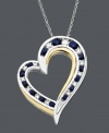 A symbolic design to keep close to your heart. An open-cut heart pendant features a shimmering pattern of alternating round-cut sapphires (1/2 ct. t.w.) and diamond accents. Necklace crafted in sterling silver with rich 14k gold accents. Approximate length: 18 inches. Approximate drop: 3/4 inch.