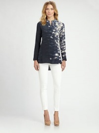 Luxurious silk in a refined, artfully tailored tunic style patterned with an innovative 'Reflecting Sun' photoprint.Band collarConcealed button frontLong sleeves with button cuffsLonger back hemAbout 25 from shoulder to hemSilkDry cleanMade in Switzerland of imported fabricModel shown is 5'10 (177cm) wearing US size 4.This style runs true to size. We recommend ordering your usual size for a standard fit. Luxurious silk in a refined, artfully tailored tunic style patterned with an innovative 'Reflecting Sun' photoprint.Band collarConcealed button frontLong sleeves with button cuffsLonger back hemAbout 25 from shoulder to hemSilkDry cleanMade in Switzerland of imported fabricModel shown is 5'10 (177cm) wearing US size 4.This style runs true to size. We recommend ordering your usual size for a standard fit.