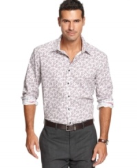 An allover print on this Tasso Elba shirt elevates any 9-to-5 look. An allover print on this Tasso Elba shirt elevates any 9-to-5 look.