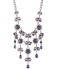 Radiant and resplendent. Betsey Johnson's bib necklace is crafted from hematite-plated silver-tone mixed metal with a starburst motif and colorful crystal accents ready to have you light up the night. Approximate length: 16 inches + 3-inch extender. Approximate drop: 4-1/2 inches. Radiant and resplendent. Betsey Johnson's bib necklace is crafted from hematite-plated silver-tone mixed metal with a starburst motif and colorful crystal accents ready to have you light up the night. Approximate length: 16 inches + 3-inch extender. Approximate drop: 4-1/2 inches.