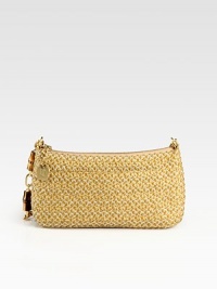 Woven straw silhouette finished a wooden bead and chain-link shoulder strap.Shoulder strap, 9 drop Top-zip closure One outside open pocket One inside zip pocket Three inside open pockets One inner key holder strap Cotton canvas lining 9½W x 5H x 2½D Imported Woven straw silhouette finished a wooden bead and chain-link shoulder strap.Shoulder strap, 9 drop Top-zip closure One outside open pocket One inside zip pocket Three inside open pockets One inner key holder strap Cotton canvas lining 9½W x 5H x 2½D Imported