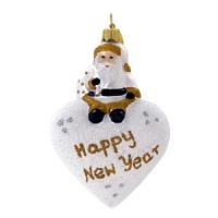 A little Santa sits atop a glittered puffed heart to wish you a Happy New Year. A little Santa sits atop a glittered puffed heart to wish you a Happy New Year.