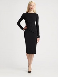 Sleek and form-fitting, tailored from stretch matte jersey with a unique wrap-front detail.Jewel necklineLong sleevesWrap-front detailConcealed back zipAbout 28 from natural waist95% rayon/5% spandexDry cleanMade in ItalyModel shown is 5'10 (177cm) wearing US size 4.OUR FIT MODEL RECOMMENDS ordering true size. Sleek and form-fitting, tailored from stretch matte jersey with a unique wrap-front detail.Jewel necklineLong sleevesWrap-front detailConcealed back zipAbout 28 from natural waist95% rayon/5% spandexDry cleanMade in ItalyModel shown is 5'10 (177cm) wearing US size 4.OUR FIT MODEL RECOMMENDS ordering true size.