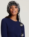 Surell's luxurious rabbit fur loop scarf doubles as a hat and features an adorable pom-pom trim.