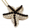 Exquisite Large 2 Gold Plated Crystal and Black Bead Sea Life Starfish Ocean Themed Pendant and Necklace