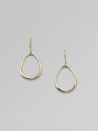 Uniquely shaped 18k yellow gold forms an imperfect oval for interest. ¾ long Imported