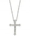 Sparkling and resplendent, this beautiful cross pendant features round-cut diamonds (1/4 ct. t.w.) set in 14k white gold. Approximate length: 16 inches. Approximate drop: 3/4 inches.