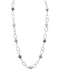 Follow the must-have trend of the season by adding long, elegant layers. Majorica necklace features multicolored, organic, man-made pearls strung on a sterling silver link chain with toggle clasp. Approximate length: 36 inches. Follow the must-have trend of the season by adding long, elegant layers. Majorica necklace features multicolored, organic, man-made pearls strung on a sterling silver link chain with toggle clasp. Approximate length: 36 inches.