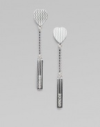 From the Trademark Collection. A beautifully textured piece in sleek sterling silver with a logo accented drop. Sterling silverWidth, about 1½Post backMade in Italy