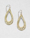 From the Miss Havisham Collection. Open teardrops of polished goldtone have subtle freeform shaping and not-so-subtle sparkle from Swarovski crystal accents.CrystalGoldtoneLength, about 1.75Width, about .5Ear wireMade in USA