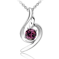 Amethyst Crystal Pendant, 18K White Gold Plated, Elegant Women Necklace, Come With FREE 18 Chain