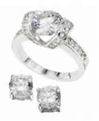 The perfect pairing of sparkle. City by City's earring and ring set is packed full of glittering round-cut cubic zirconias (6-1/4 ct. t.w.).  Ring features an intricate channel-set band and engagement ring design. Earrings feature a four prong setting. Set crafted in silver tone mixed metal. Ring size 7.