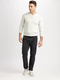 Exposed seams and raw edges give this casual design of cotton and lightweight linen a style upgrade. V-NeckThree-button placketRibbed trim at the cuffs and hemAbout 27½ from shoulder to hem55% cotton/45% linenDry cleanImported Exposed seams and raw edges give this casual design of cotton and lightweight linen a style upgrade. V-NeckThree-button placketRibbed trim at the cuffs and hemAbout 27½ from shoulder to hem55% cotton/45% linenDry cleanImported