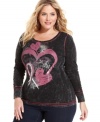 Look cute and make a difference with One World's printed plus size top-- for every garment sold, $1 will be donated to the Susan G. Komen Foundation.