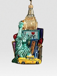 New York City is aglow with lights as the sun sets on this artful glass ornament. About 5 1/2H 4W Made in Poland New York City is aglow with lights as the sun sets on this artful glass ornament. About 5 1/2H 4W Made in Poland