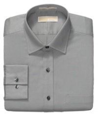 In a soft gray, this Michael Kors dress shirt is a welcome break from your collection of basic white. In a soft gray, this Michael Kors dress shirt is a welcome break from your collection of basic white.