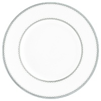 Encircled by scallops and cascading platinum dots, Dentelle brings to mind the exquisitely finished hems of Moniques couture bridal gowns. An accent plate with a full border in soft pearlescent gray casts a subtle shimmer. The refined border design, together with its modern color palette and finish, make this pattern as versatile as it is beautiful. Encircled by scallops and cascading platinum dots, Dentelle brings to mind the exquisitely finished hems of Moniques couture bridal gowns. An accent plate with a full border in soft pearlescent gray casts a subtle shimmer. The refined border design, together with its modern color palette and finish, make this pattern as versatile as it is beautiful.