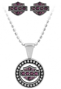 Harley-Davidson .925 Silver Circle Beaded Necklace & Earring Set with Purple Swarovski Crystals Harley-Davidson .925 Silver Circle Beaded Necklace & Earring Set with Purple Swarovski Crystals