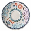 Sultana is a graphic and contemporary design in turquoise, orange, navy, and lavender inspired by laces of the Orient.