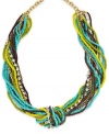 Spring fling. Bright blue and yellow seed beads mixed with sparkling rhinestones adorn this trendy torsade necklace from INC International Concepts. Set in 12k gold-plated mixed metal. Approximate length: 18 inches + 3-inch extender.