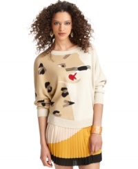 Add cool kitsch to your fall look with this Bar III leopard sweater -- contrast it with printed bottoms in the same color palette! Add cool kitsch to your fall look with this Bar III leopard sweater -- contrast it with printed bottoms in the same color palette!