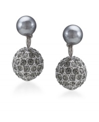Like glittering disco balls, these stunning studs by Carolee will make you want to get up and dance. Earrings feature charcoal-colored glass pearls with a black crystal coated ball drop (9 mm). Crafted in silvertone mixed metal. Surgical steel posts. Approximate drop: 3/4 inch. Like glittering disco balls, these stunning studs by Carolee will make you want to get up and dance. Earrings feature charcoal-colored glass pearls with a black crystal coated ball drop (9 mm). Crafted in silvertone mixed metal. Surgical steel posts. Approximate drop: 3/4 inch.