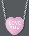 Sugary sweet style you can wear! Sweethearts' LOVE YOU pendant features a light pink enamel surface and polished, sterling silver setting and chain. Copyright © 2011 New England Confectionery Company. Approximate length: 16 inches + 2-inch extender. Approximate drop: 1/2 inch.