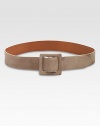 A square covered buckle anchors this chic suede strap.About 2 wideLeatherMade in ItalyAdditional Information Women's Belts Size Guide 