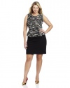 DKNYC Women's Sleeveless Crewneck Dress with Printed Top and Ponte Bottom